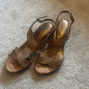 Never Worn- Braided Cork-Style Wedge Sandals